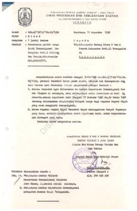 Surat dari Kepala Dinas P & k Daerah Propinsi Dati I Jawa Timur