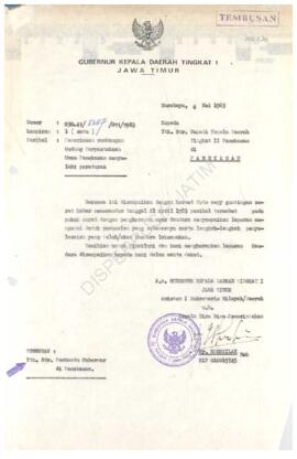 Surat Gubernur KDH TK I Jatim kepada Bupati KDH TK II Pamekasan tgl 6 Mei 1983 tentang penerimaan...