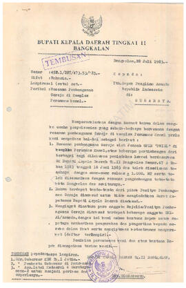 Berkas dari pembantu Gubernur di Pamekasa kepada 1 Korem 084 Bhaskara Jaya di Surabaya dan wilaya...