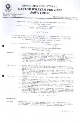 Surat Keputusan Ka.Kanwil Dep.Kes Prop Jatim Nomor : HK.00.06.6.2.688 tentang pemberian ijin teta...