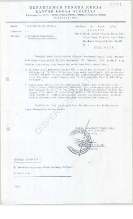 Kepala  Kantor Departemen Tenaga Kerja Kotamadya Surabaya : Surat kepada Kepala Kantor Wilayah De...