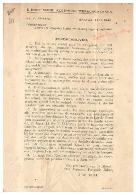 Surat Edaran dari Het Plv. Hoofd van de dienst voor algemene personelezaken tgl 12 Juli 1949 tent...