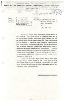 Surat dari Kanwil  Direktur Jenderal Propinsi Jawa Timur kepada Kepala Dinas P & K Dati I Jaw...