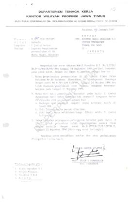 Kepala Kantor  Wilayah Departemen Tenaga Kerja Propinsi Jawa Timur : Surat kepada asisten Wakil P...