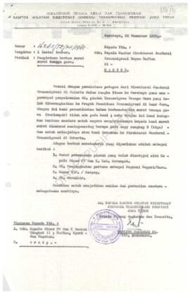 Dari Kantor Wilayah Direktorat Jenderal Transmigrasi Propinsi Jawa Timur kepada Kepala Kantor Dir...