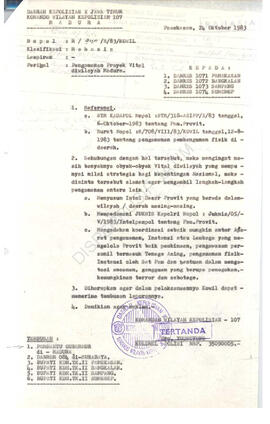 Surat dari Komandan Wilayah Kepolisian-107 kepada danres 1971 pamekasan,danres 1072 Bangkalan Dan...
