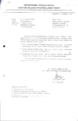 Kepala Kantor Wilayah Departemen Tenaga Kerja Propinsi Jawa Timur  : Surat kepada Kepala kantor D...