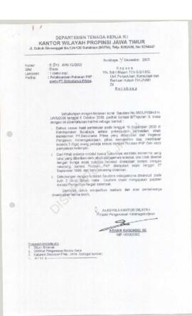 Kepala Kantor Wilayah Departemen Tenaga Kerja Propinsi Jawa Timur : Surat kepada Sdr. I Wayan Tit...