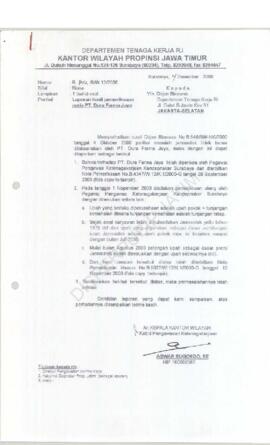 Kepala Kantor Wilayah Departemen Tenaga Kerja Propinsi Jawa Timur : Surat kepada Direktur Jendral...