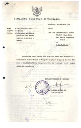 Berkas dari pembantu gubernur di pamekasan kepada gubernur KDH TK I Jatim kepala derektorat sospo...