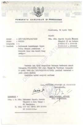 Surat pembantu Gubernur di Pamekasan kepada Bupati KDH TK II se Madura tgl 14 April 1983 tentang ...