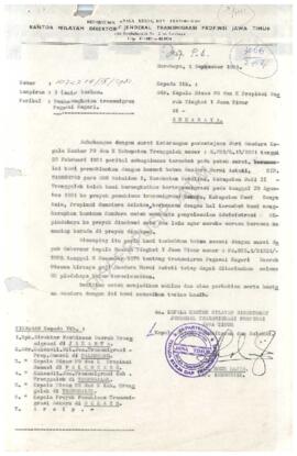 Surat dari Kepala Kantor Wilayah Direktur Jenderal Tansmigrasi Propinsi Jawa Timur kepada Kepala ...