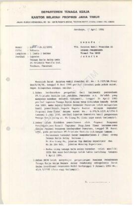 Surat Kepala Kantor Wilayah  Departemen Tenaga Kerja Propinsi Jawa Timur : Surat kepada Asisten W...
