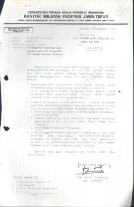 Kepala Kantor Wilayah Departemen Tenaga Kerja Propinsi Jawa Timur : Surat kepada Asisten Wakil Pr...