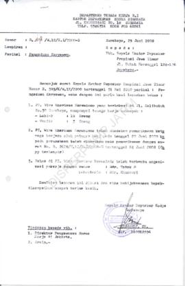 Kepala Kantor Departemen Tenaga Kerja Kotamadya Surabaya : surat  kepada Kepala Kantor Wilayah De...