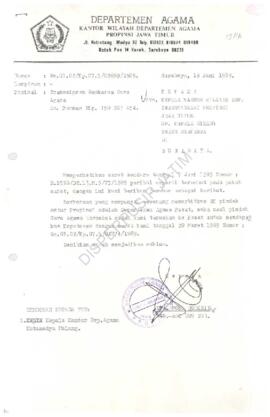 Surat dari Kanwil  Departemen Agama Propinsi Jawa Timur kepada Kepala Kantor Wilayah Departemen T...
