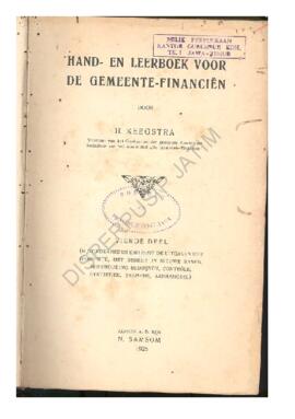 Hand - en leer Boek voor de Gemeente Financien door H. Keegstra Buku Pegangan keuangan Kotapraja ...