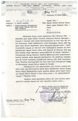 Dari Kanwil Direktur Jenderal transmigrasi Propinsi Jawa Timur kepada Kepala Kantor Wilayah Depar...