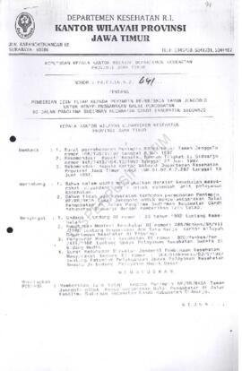 Surat Keputusan Ka.Kanwil Dep.Kes Prop Jatim Nomor : HK.00.06.6.2.641 tentang pemberian ijin teta...
