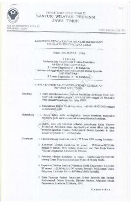 Surat Keputusan Ka.kanwil Propinsi Jawa Timur nomor : HK.00.06.6.2/844 tentang pemberian izin tet...