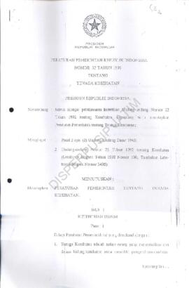 Peraturan Pemerintah Republik Indonesia Nomor : 32 tahun 1996 tentang Tenaga Kesehatan