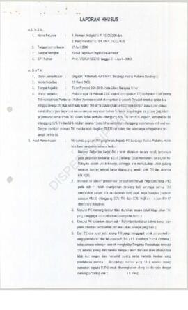 Kepala Kantor Wilayah Departemen Tenaga Kerja Propinsi Jawa Timur tentang laporan khusus hasil p...