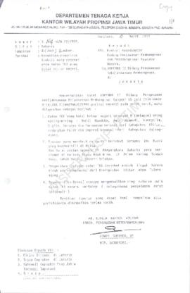 Kepala Kantor Wilayah Departemen Tenaga Kerja Propinsi Jawa Timur : Surat kepada Menteri Koordina...