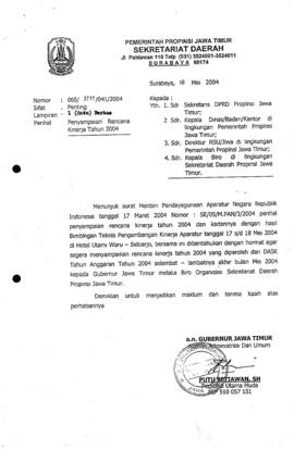 Surat dari Sekretariat Daerah Provinsi Jawa Timur kepada yth. Sdr. 1.Sekretaris DPRD Provinsi Jaw...