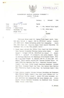Surat Gubernur KDH TK I Jawa Timur kepada Menteri Dalam Negeri tentang Penyuluhan dan Penerangan ...