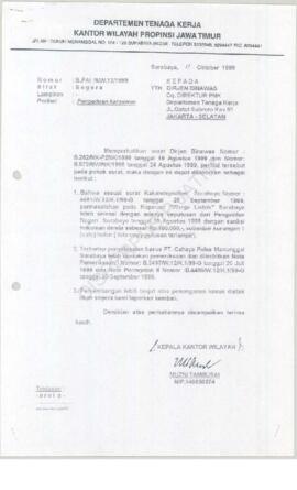 Kepala Kantor Wilayah  Departemen Tenaga Kerja Propinsi Jawa Timur : Surat kepada Direktur Jender...