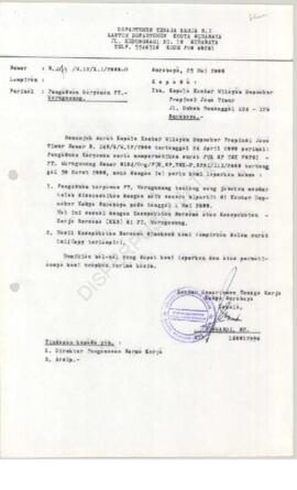 Kepala Kantor Departemen Kotamadya Surabaya kepada Kepala Kantor Wilayah Departemen Tenaga Kerja ...
