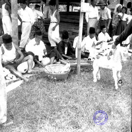 Pembangunan ke Djabung (Tumpang) Malang, tgl. 23 Maret 1957. Warga Djabung sedang istirahat