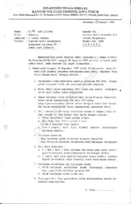 Kepala Kantor Wilayah Departemen Tenaga Kerja Propinsi Jawa Timur : Surat kepada Asisten Wakil Pr...