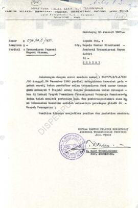 Surat dari Departemen Transmigrasi dan Departemen Tenaga Kerja Propinsi Jawa Timur kepada Kepala ...