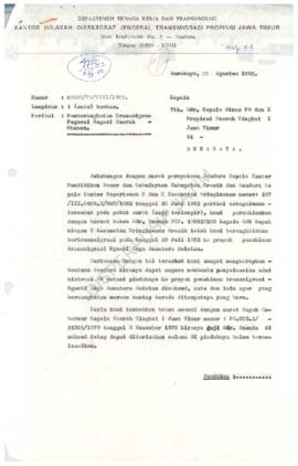 Surat dari Kanwil Dir Jend Trans Prop Jatim kepada Kepala Dinas P&K Prop Dati i Jatim