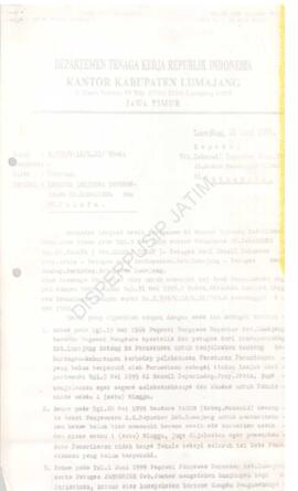 Surat Kepala Kantor Departemen Tenaga Kerja Kabupaten Lumajang : Surat kepada Kepala Kantor Wilay...